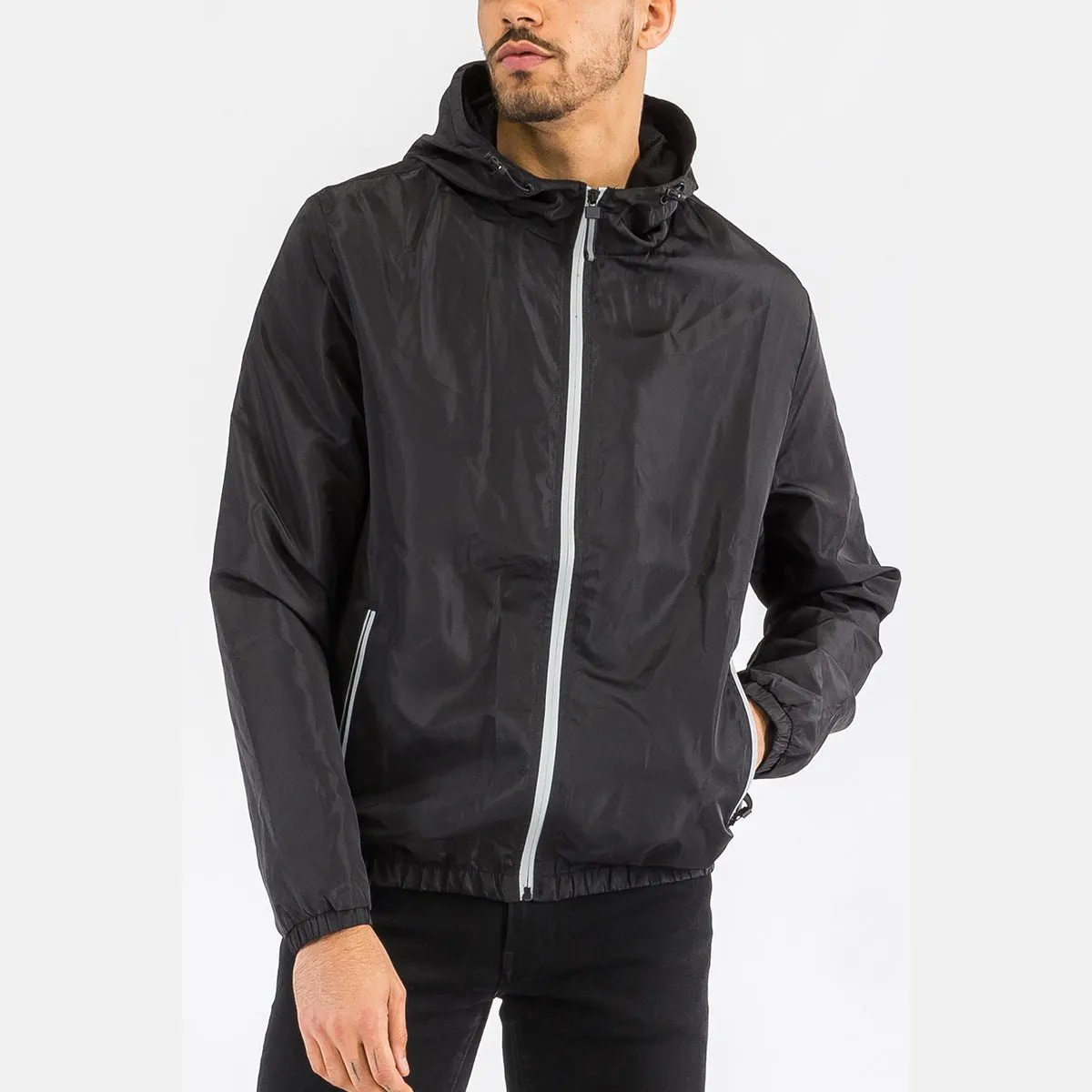 Black Reflective Zip Windbreaker