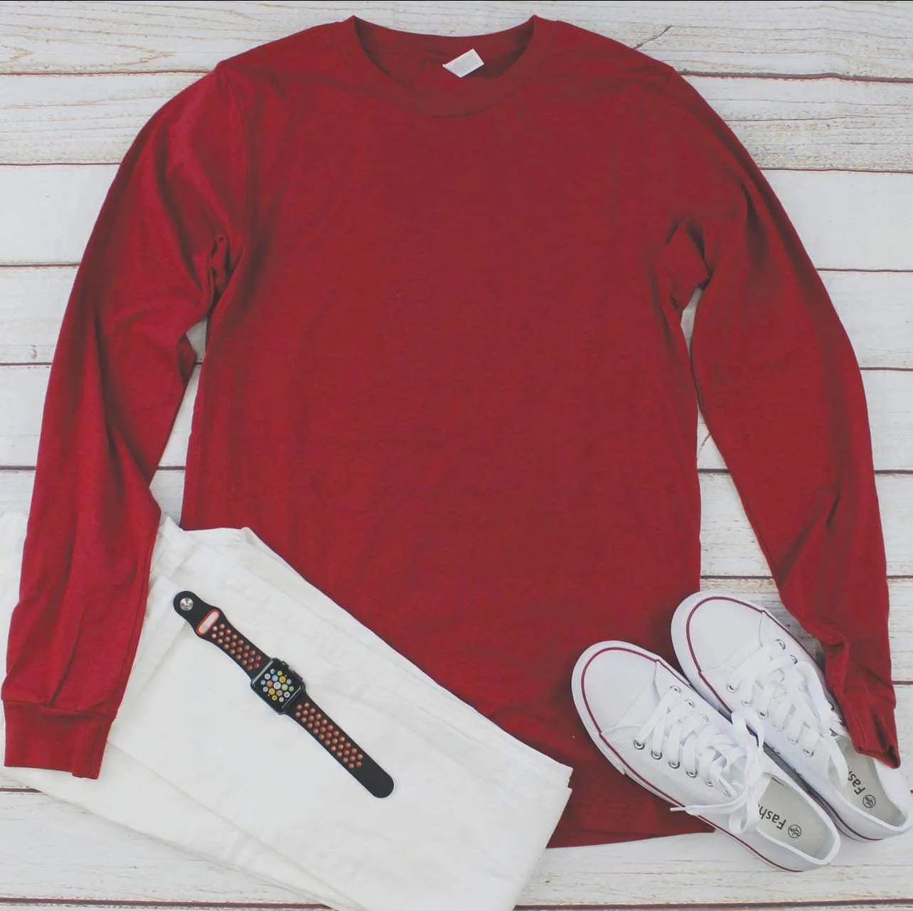 Blouse - Jersey Long Sleeve Bella Canvas, Dark Red