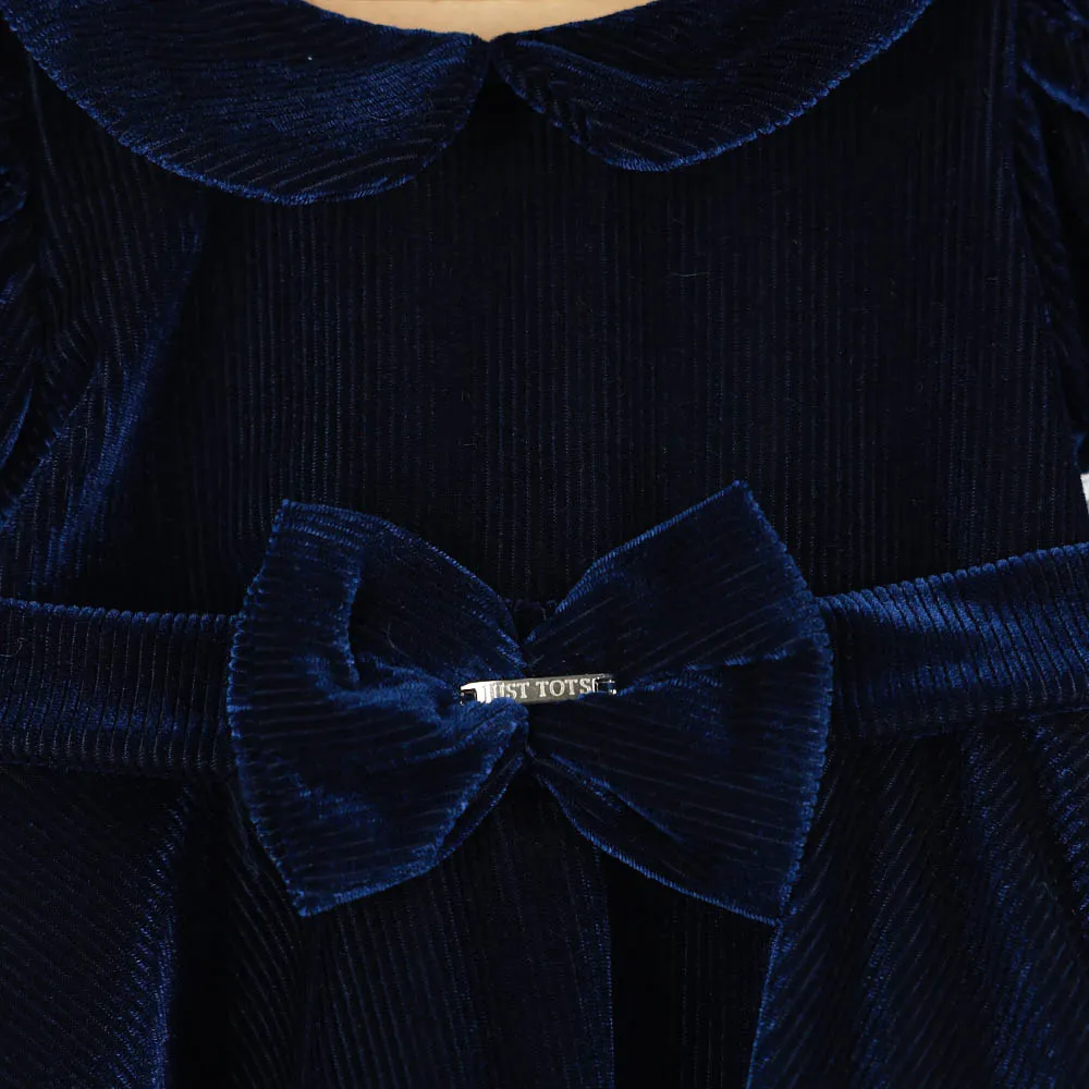 Blue Striped Peter Pan Collar Velvet Dress