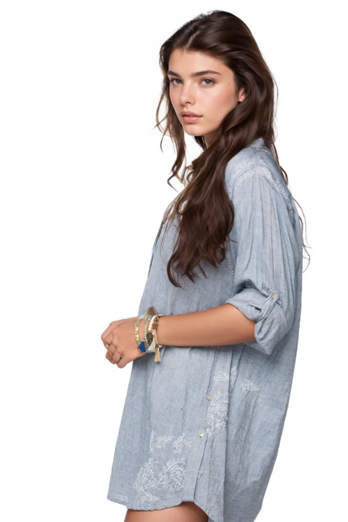 Boyfriend Cotton Shirt in Chambray - Denim