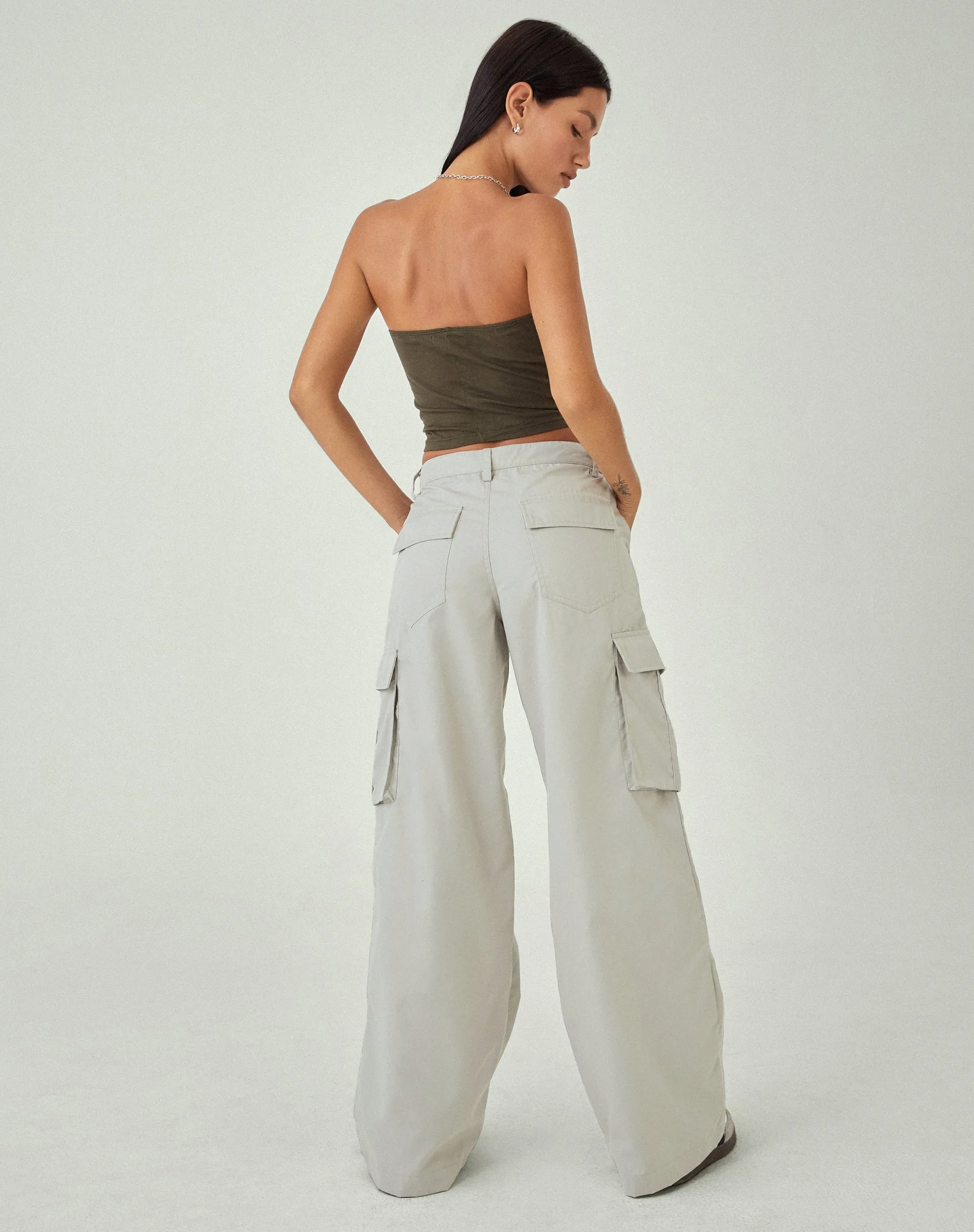 Calix Wide Leg Cargo Trousers in Oat