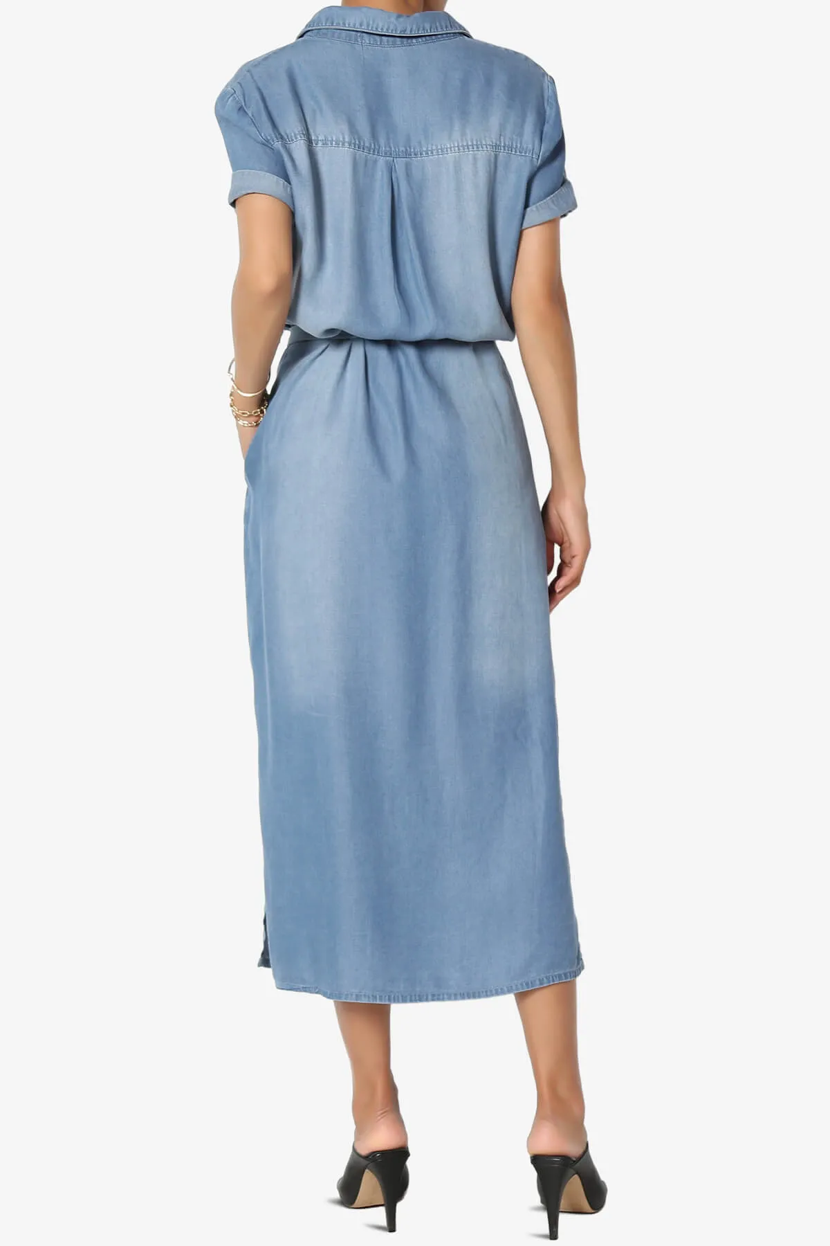 Chambray Belted Midi Shirt Dress