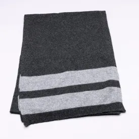 CROSS the line 100% Pure Cashmere Tonal Duo Trim Stripe Scarf, Pressed Metal Grey