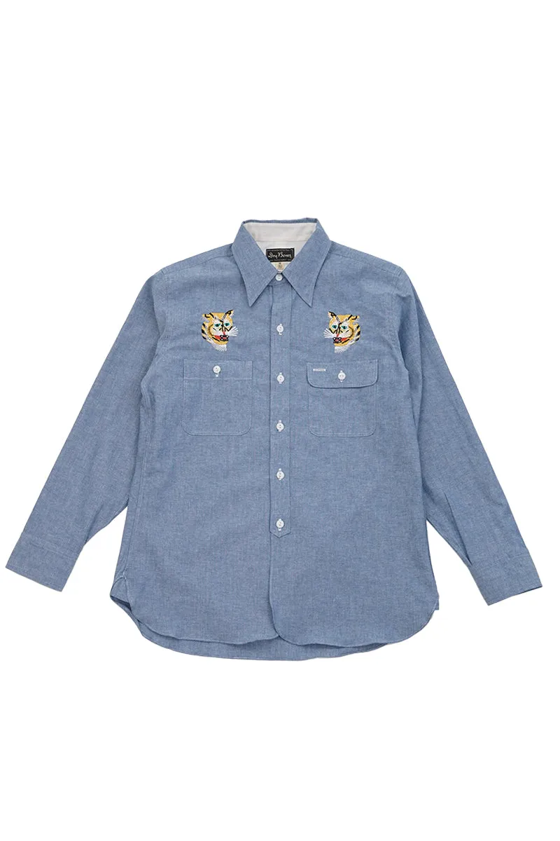 Embroiderd Chambray Work Shirt“VIETNAM TIGER”