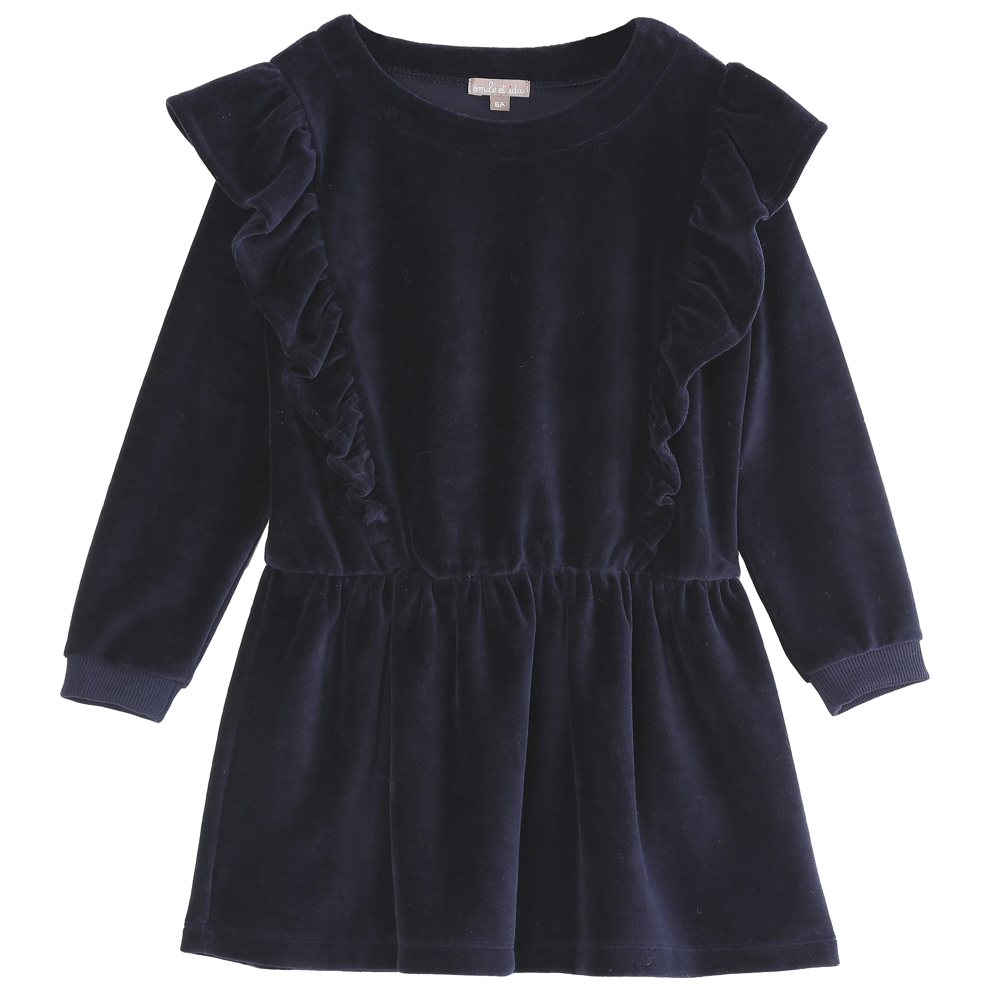 Emile et Ida Marine Velvet Ruffle Dress