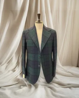 Giacca Blazer in Pura Lana Tartan Blu e Verde