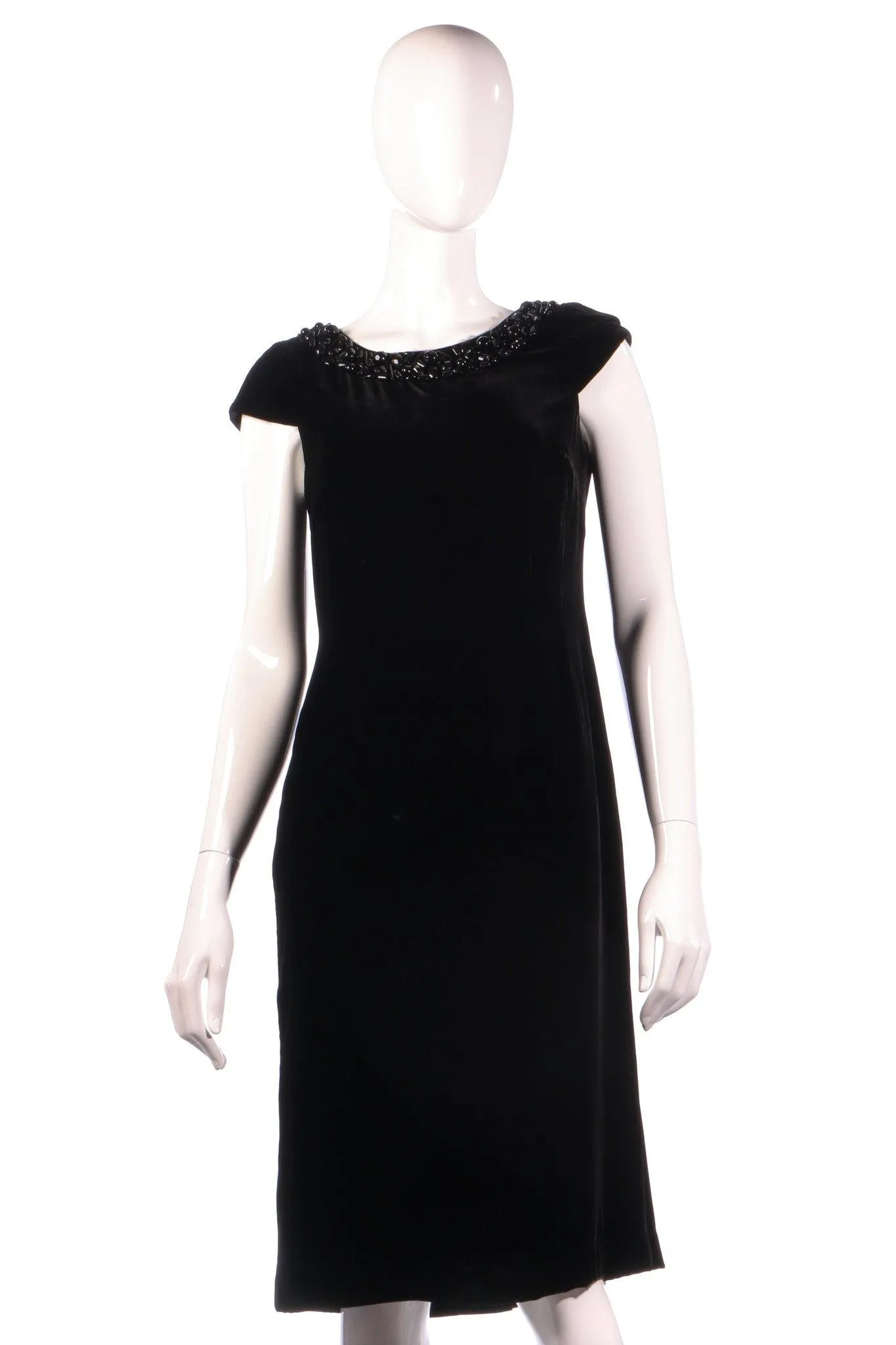 Hobbs Black Velvet Sleeveless Dress with Beaded Neckline Size 10