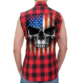 Hot Leathers GMS3491 Men’s Black and Red Patriot Skull Sleeveless