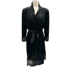 L'Agence Black Kamari Lace Trimmed Crushed Velvet Wrap Dress