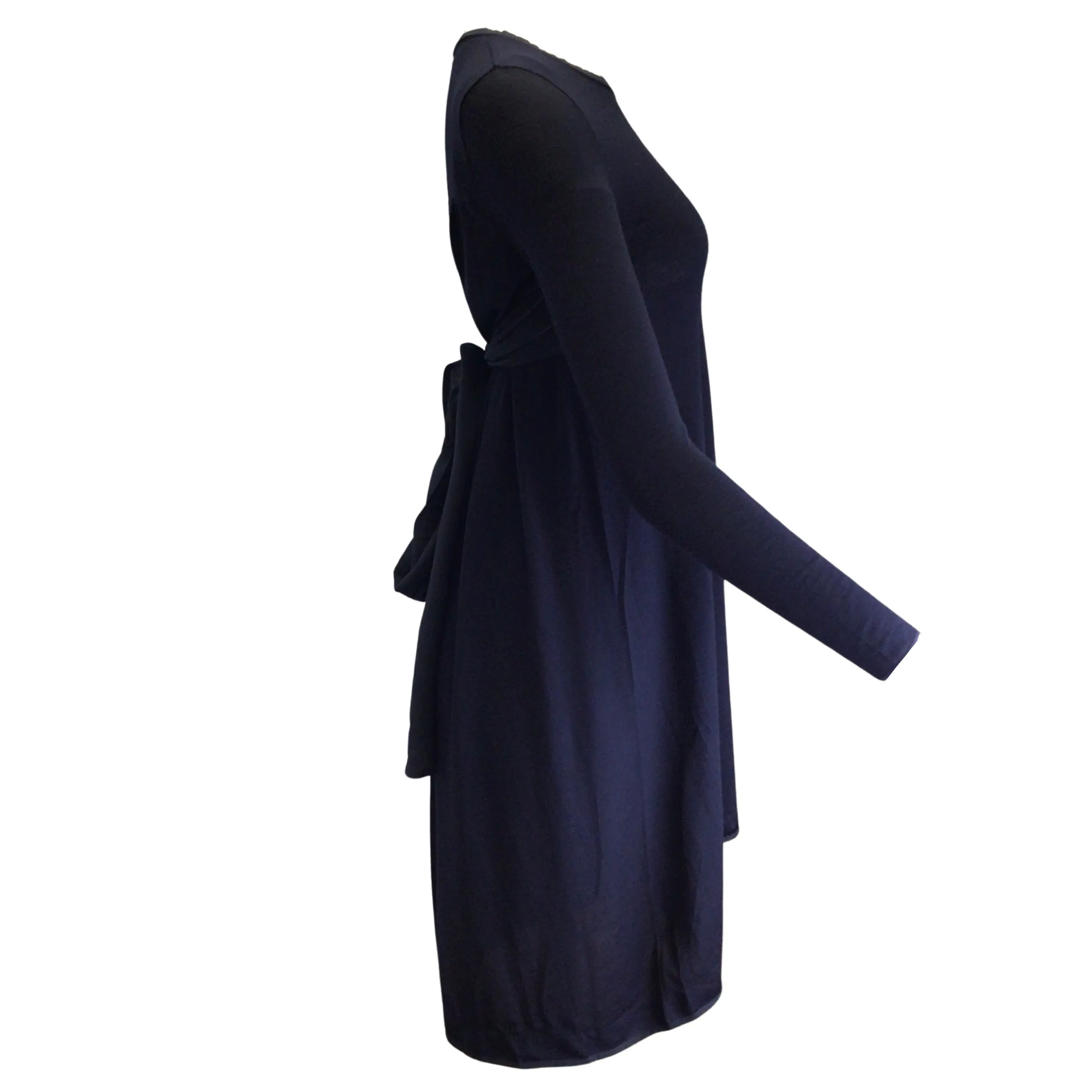 Manrico Cashmere Navy Blue Long Sleeved Cashmere Knit Midi Dress