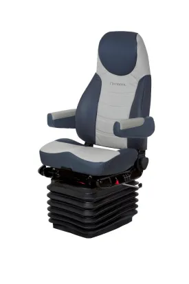 National Corsair Seat in Blue & Grey Ultra Leather with Bellows, Backcycler, Heat, and Dual Arms – PN 51100.643CBH