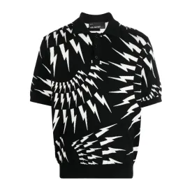 Neil Barrett Crazy Fair-Isle Thunderbolt Black Polo Shirt