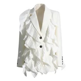 Patchwork Folds Blazers For Women Lapel Long Sleeve Minimalist Temperament Blazer Female Fashion Clothing