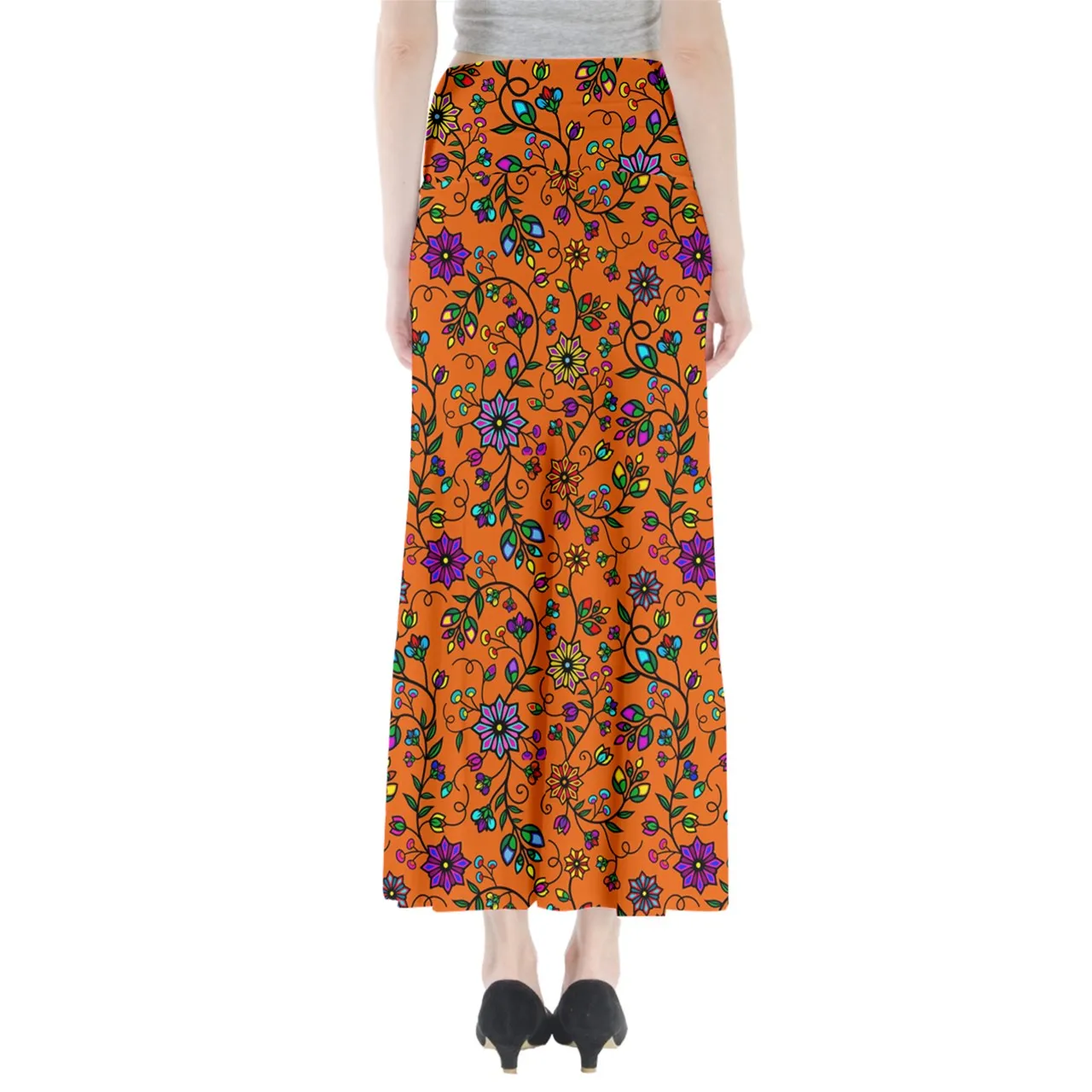 Prairie Paintbrush Orange Full Length Maxi Skirt