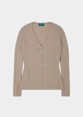 Sally Ladies Cashmere Vee Neck Cardigan In Linen