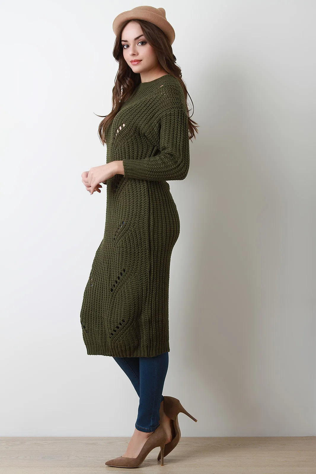 Shredded Spine Knitted Maxi Sweater