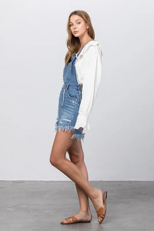 TEEK - FRAYED DENIM OVERALL DRESS