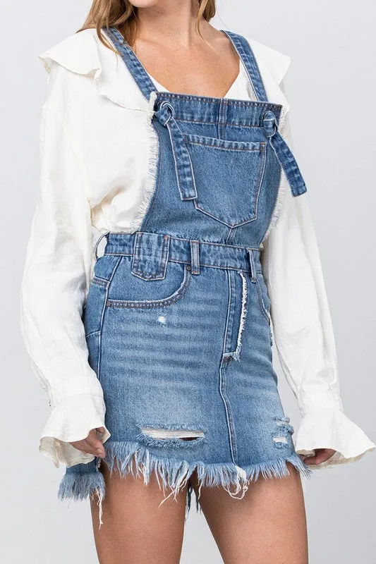 TEEK - FRAYED DENIM OVERALL DRESS