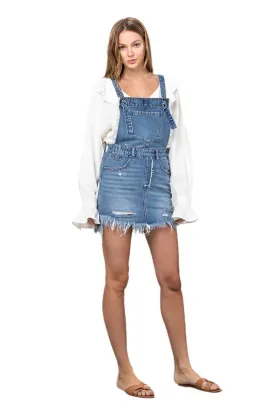 TEEK - FRAYED DENIM OVERALL DRESS