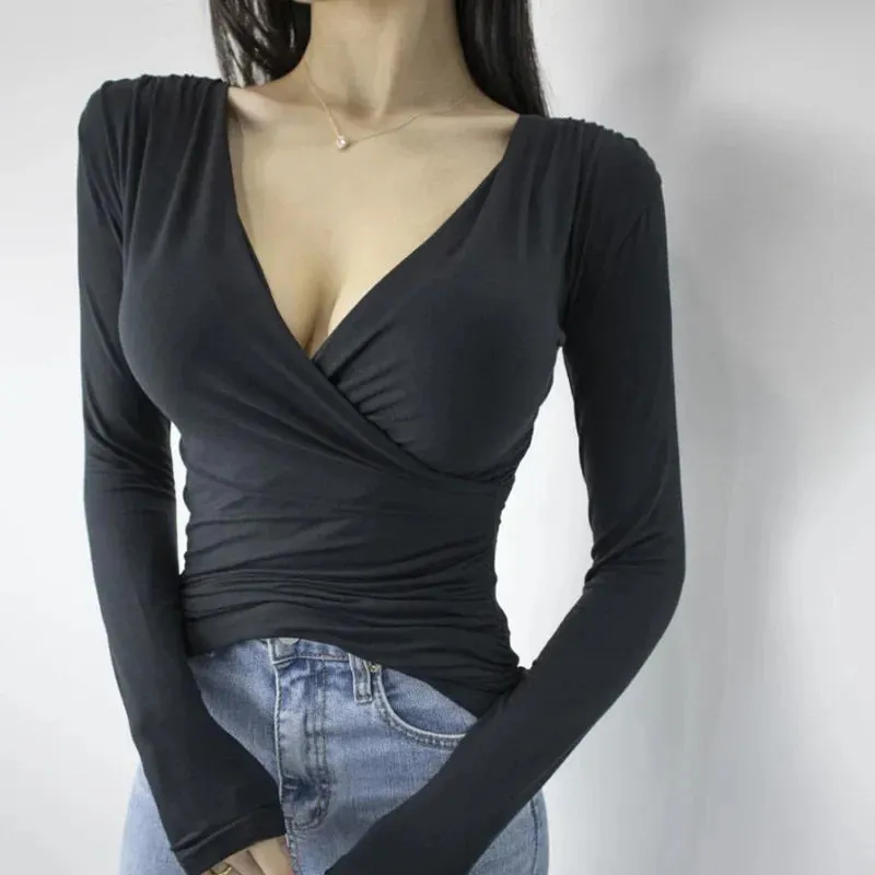 V Neck Cotton Long Sleeve Tee