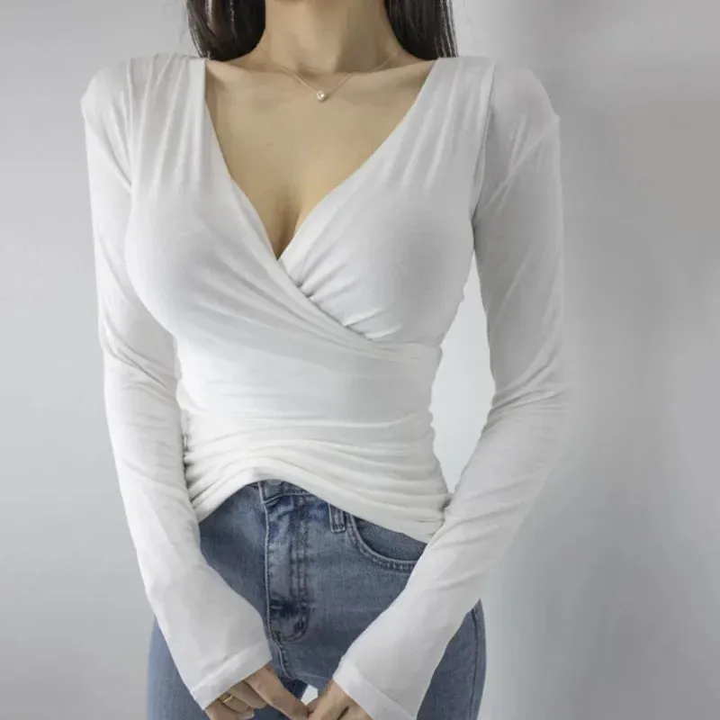 V Neck Cotton Long Sleeve Tee