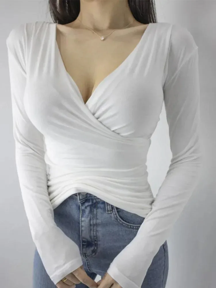 V Neck Cotton Long Sleeve Tee