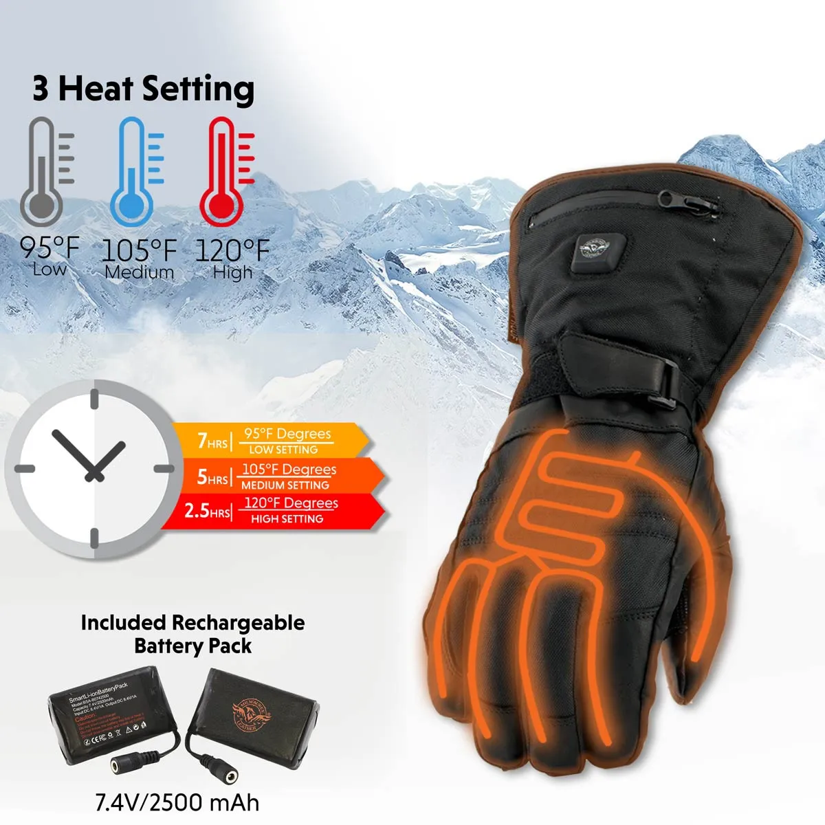 Xelement XG17501SET Heated Gloves for Men’s Winter Glove for Motorcycle Ski Hunting Hiking w/Battery and Harness Wire